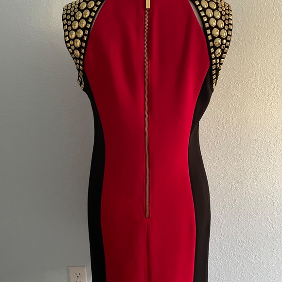 Michael Kors Studded Red & Black Ponte Dress - Picture 5 of 12